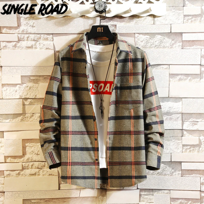 

Один дорожная Мужская рубашка 2022 Весенняя рубашка в клетку рубашка с длинными рукавами Блузка хараджуку в Корейском стиле, на каждый день, Р...