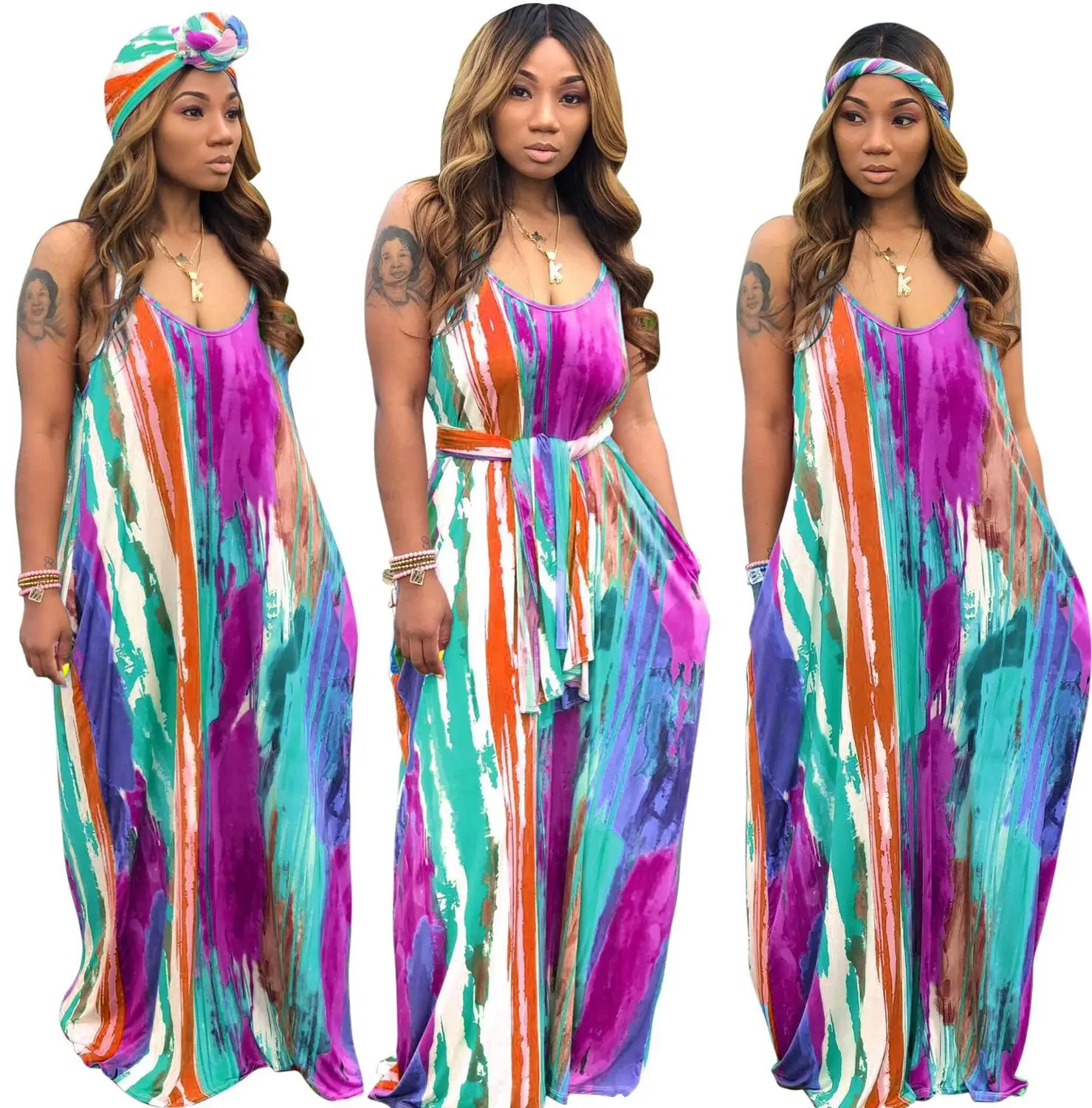 Женское длинное платье без рукавов с V образным вырезом|Женские платья| |