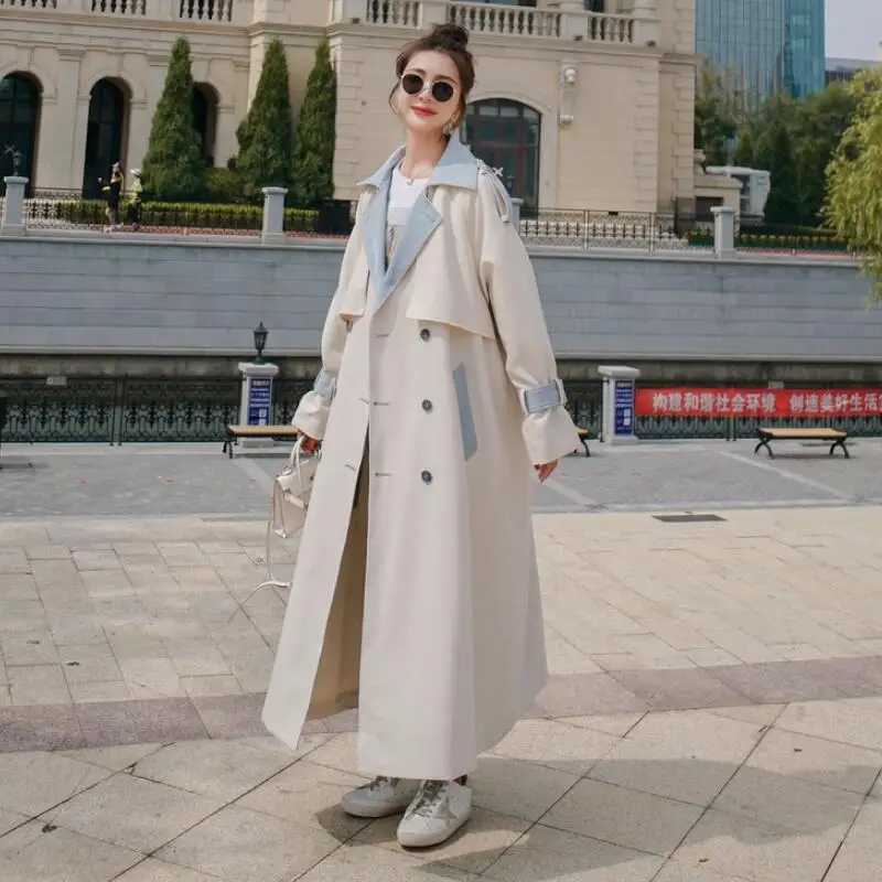 Женский Длинный плащ с поясом куртка большого размера воротником лацканами в