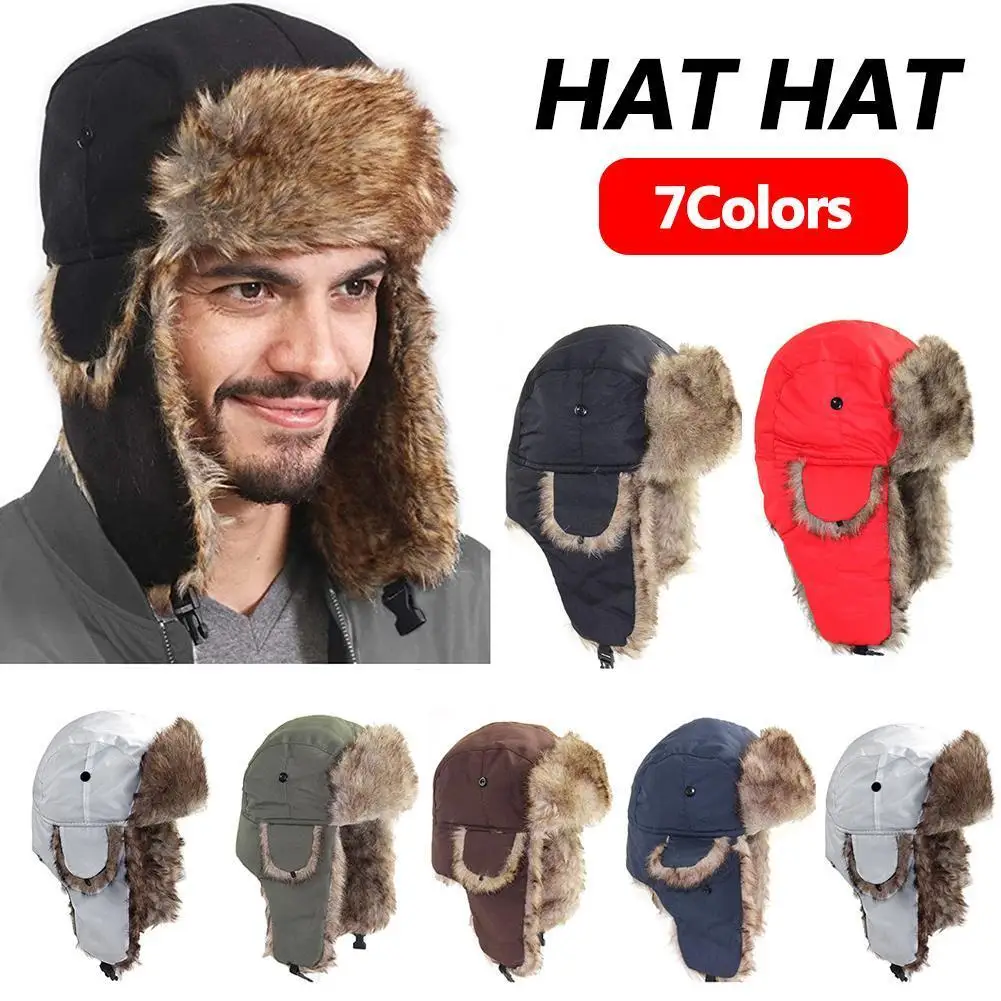 

Mens Women Unisex Bomber Hats Ski Hat Winter Men Warm Russian Ushanka Hat with Ear Flap Fur Trapper Cap Earflap