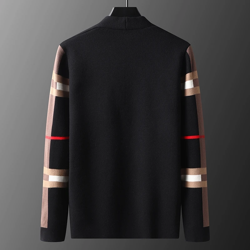 european designer autumn winter luxury mens high end classic plaid knitted cardigan sweater casual jacket fashion brand free global shipping