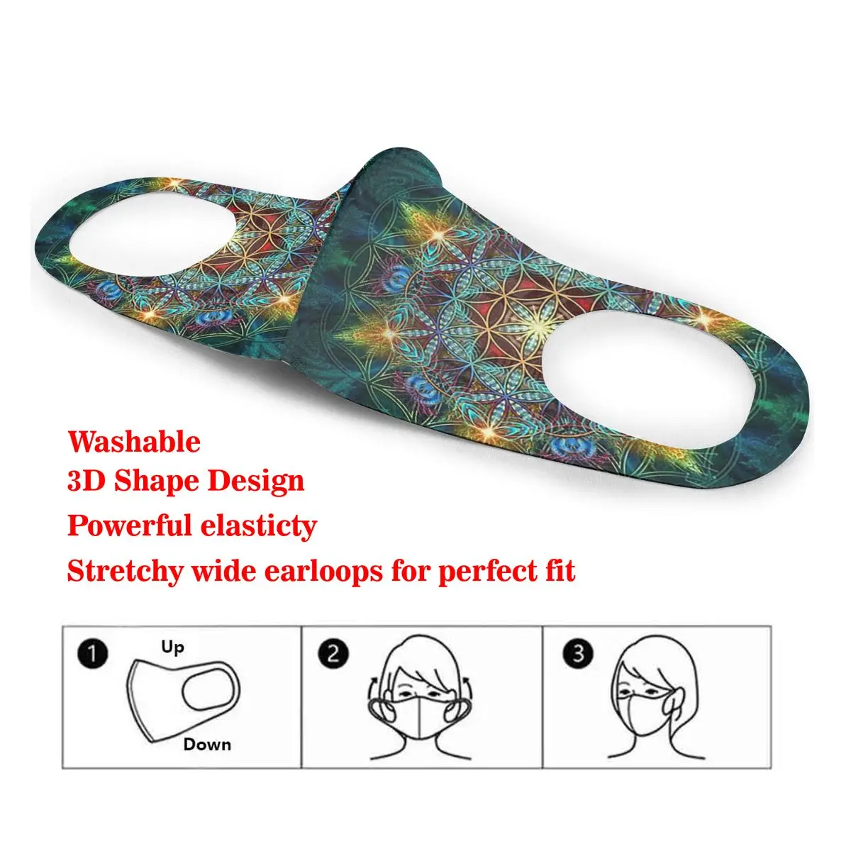

Indian Mandala Fractal Art Washable elastic Earloop Face Breathing Mask Reusable Anti Dust Cotton Mouth For Adults