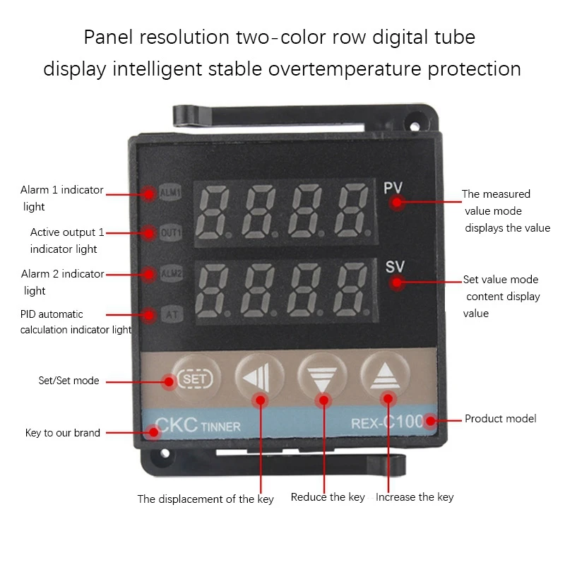 

REX-C100 PID Temperature Controller, Dual Digital Display Temperature Controller+Thermocouple + 40DA Solid State Relay
