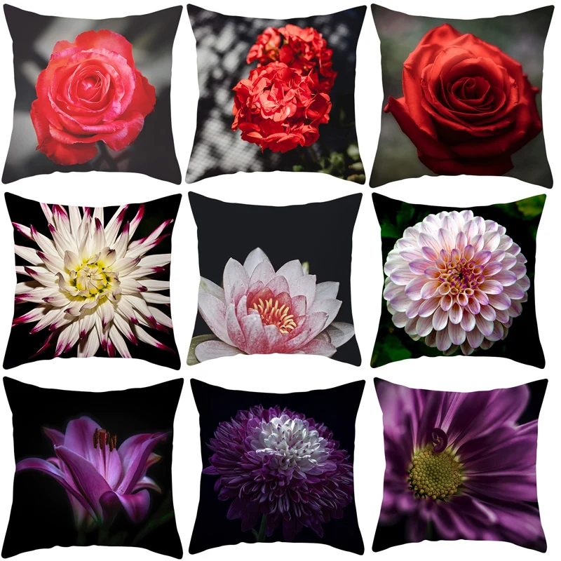 

Colorful Flowers Printed Decorative Throw Pillow Rose Floral Plant Cushion Cover Decoration Home Textile For Sofa Home Almofadas