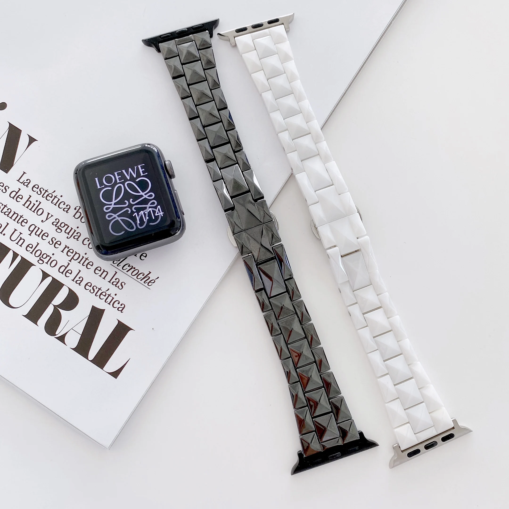 

Ceramic strap for Apple watch 6 5 4 SE band 44mm 40mm Men/Women replacement metal butterfly buckle strap for iwatch 3 42mm 38mm