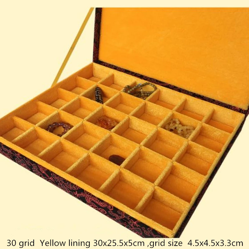 High End  20 Grid Slots Chinese Silk Brocade Box Wooden Jewelry Storage Box Organizer Collection Case Packaging Birthday Gift