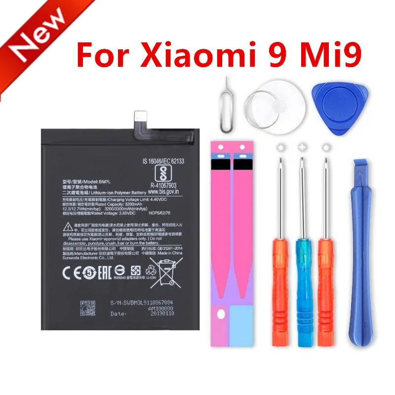 

100% новый BM3L 3300 мАч аккумулятор для Xiaomi 9 Mi9 M9 Mi 9 BM3L высококачественные сменные батареи для телефона
