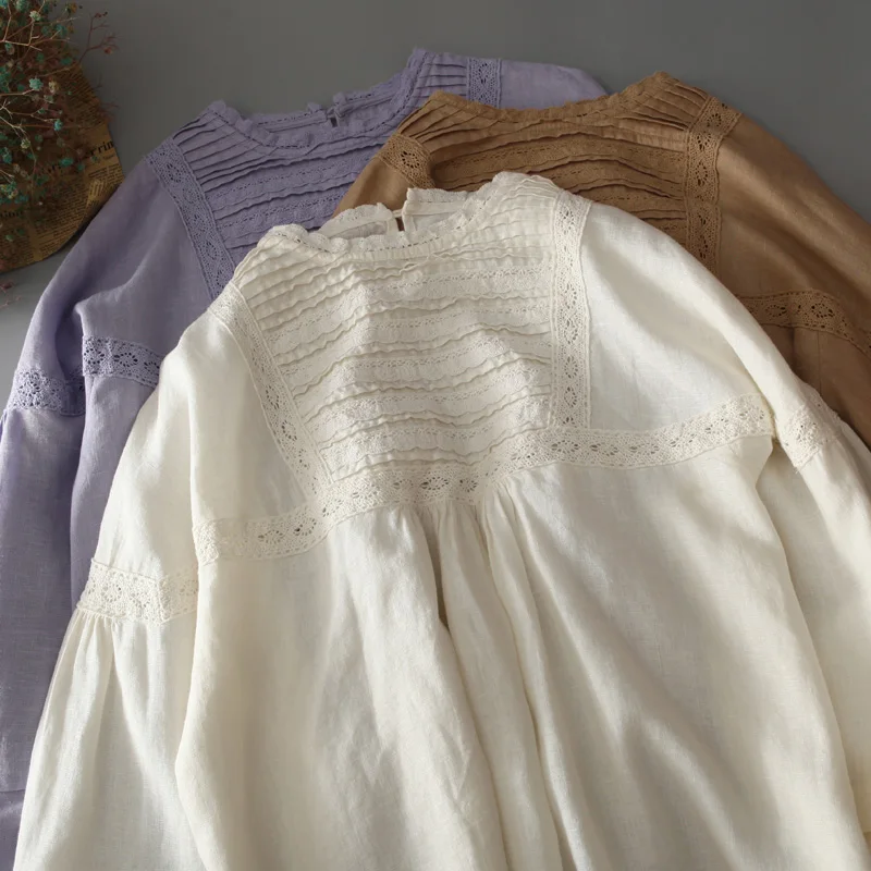 

Женские повседневные льняные топы с длинными рукавами и цветочным узором, повседневная одежда XQ668