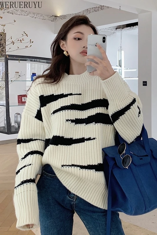 

WERUERUYU Women's Autumn Winter Sweaters Fashion Korean Loose Knitwear Pullovers Female Ins Jumpers