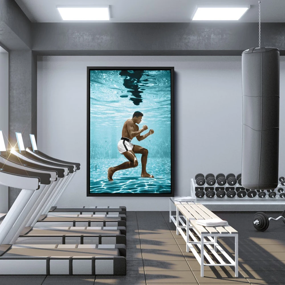 

Muhammad Ali Underwater Training Posters and Prints Wall Art Canvas Painting Boxing King Picture for Gym Room Cuadros Home Decor