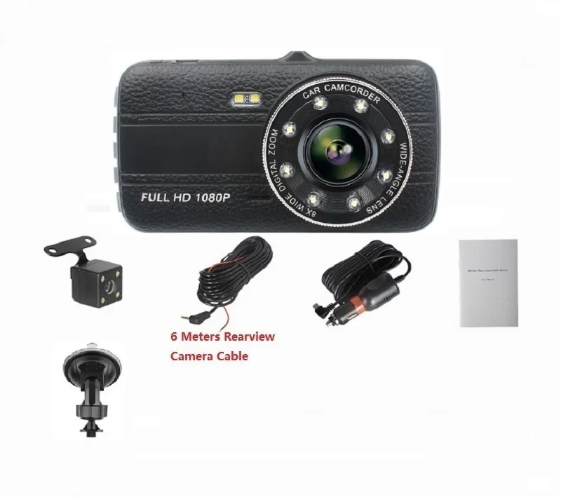 4 дюймов ips DVR видеорегистратор камера Full HD видео рекордер регистратор Авто двойная камера s для автомобилей Dashcam автомобиль черный видеорегистратор коробка