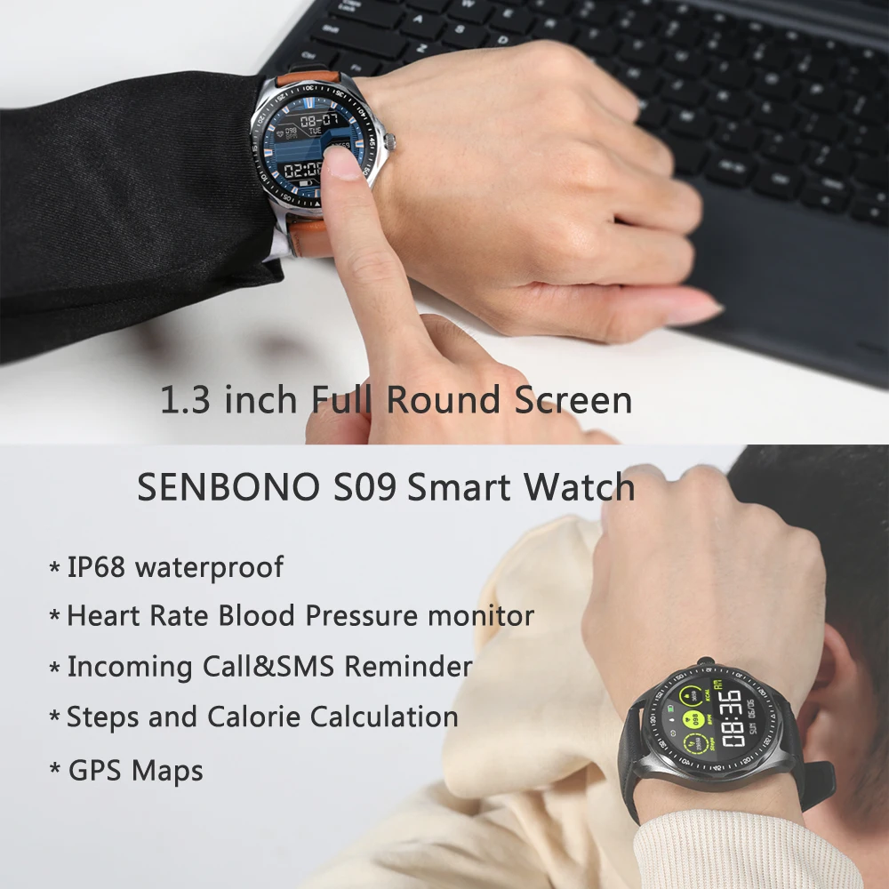 SENBONO S09 новые умные часы для мужчин wo мужские часы IP68 Водонепроницаемые Bluetooth звонки/SMS напоминание умные часы для Android IOS