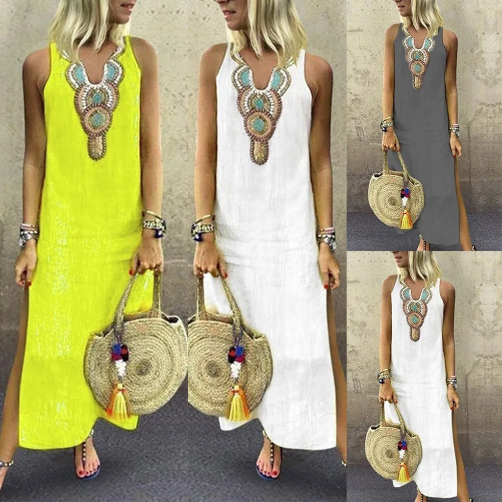 2020 Boho женское белое винтажное раздельное платье плюс летние вечерние Макси