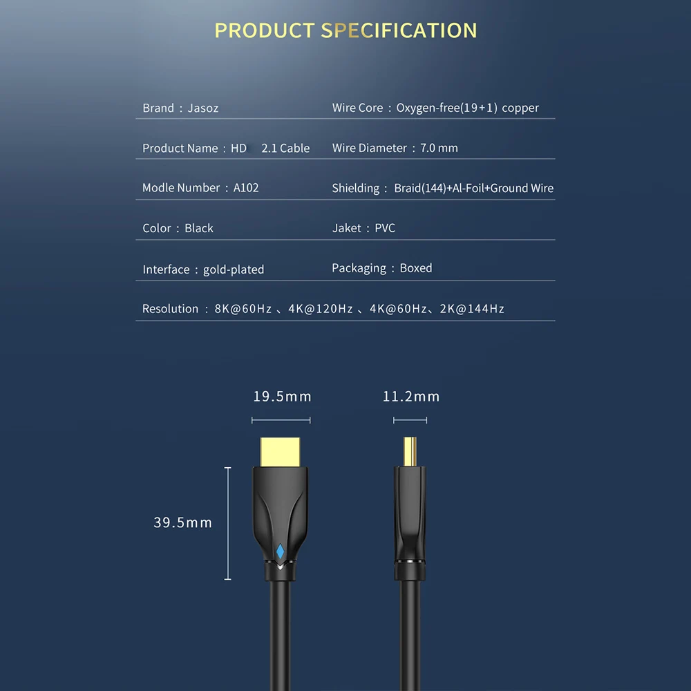 

Jasoz HDMI-Compatible Cable 2.1 8K HD Video Adapter Cable 1/1.5/2/3m 48Gbps HDMI-compatible Cable for PS5 TV Notebook