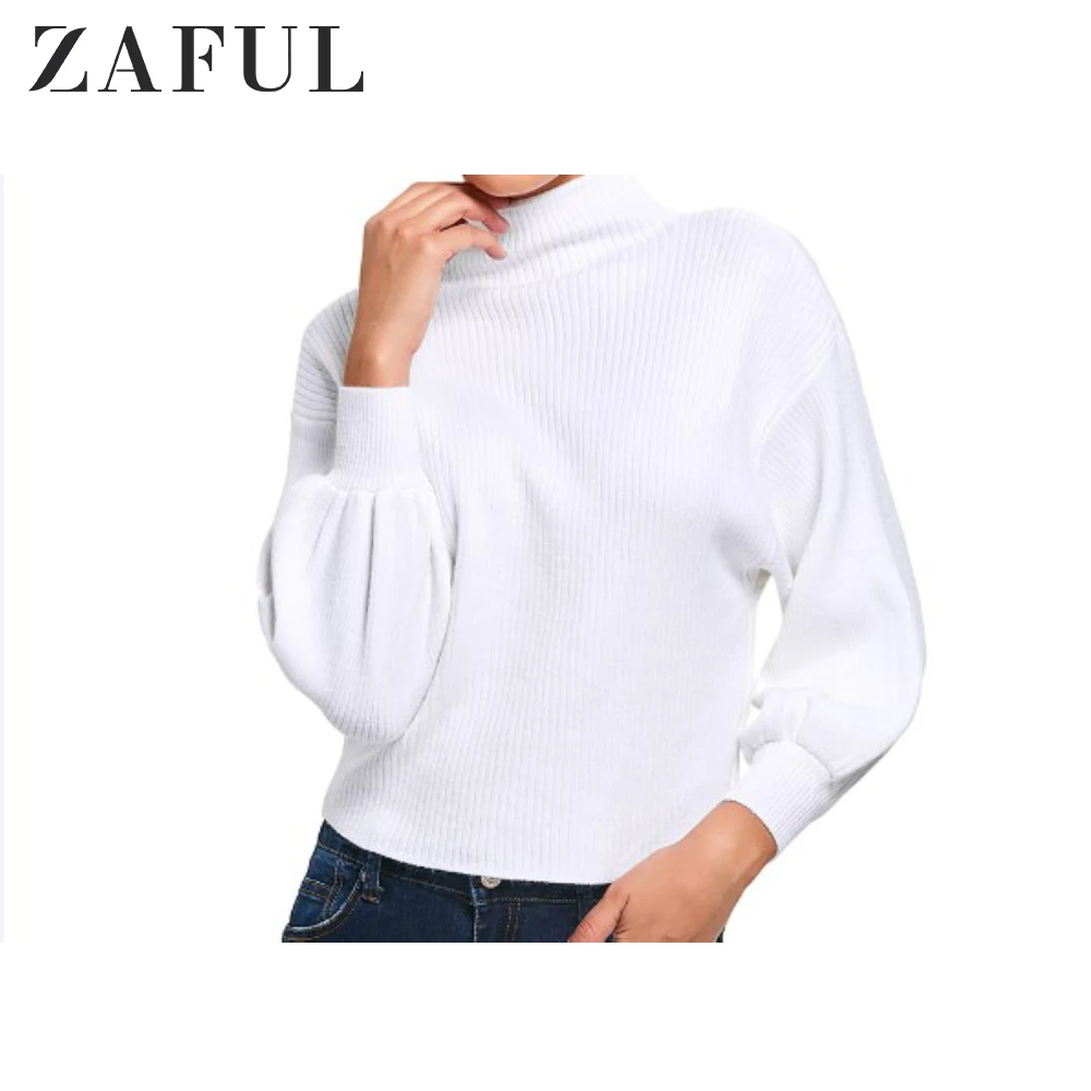 Женский пуловер с круглым вырезом ZAFUL однотонный фонариком на осень и зиму