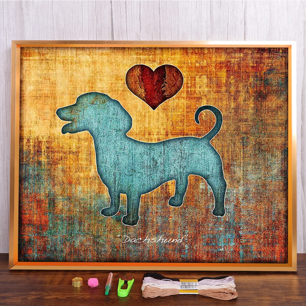 

Animal Dog Dachshund Pre-Printed 11CT Cross Stitch Full Kit DIY Embroidery DMC Threads Sewing Handmade Painting Decor
