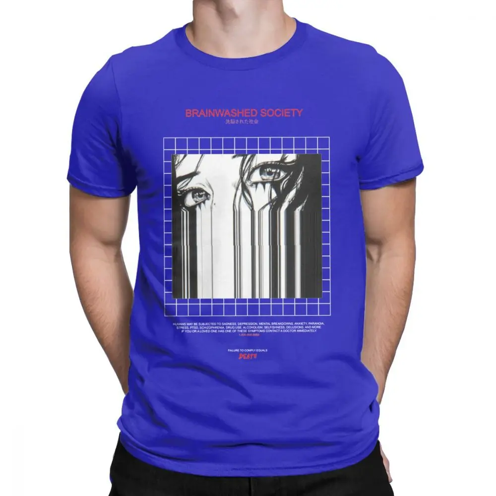 Brainwash society Harajuku футболка Мужская Аниме Vaporwave Япония гранж Sad хлопковая футболка футболки с коротким рукавом размера плюс Топы - Цвет: Синий