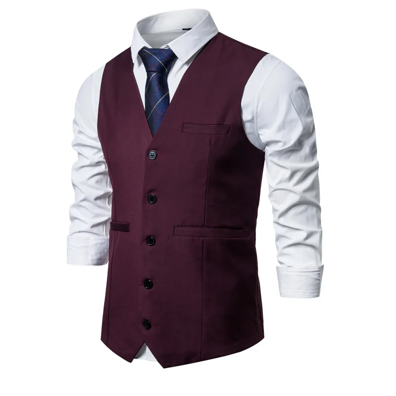 LUCLESAM Men Casual Suit Vest V Neck Single Breasted Slim Fit Wedding Waistcoat Formal Multicolor Vest for Men gilet uomo