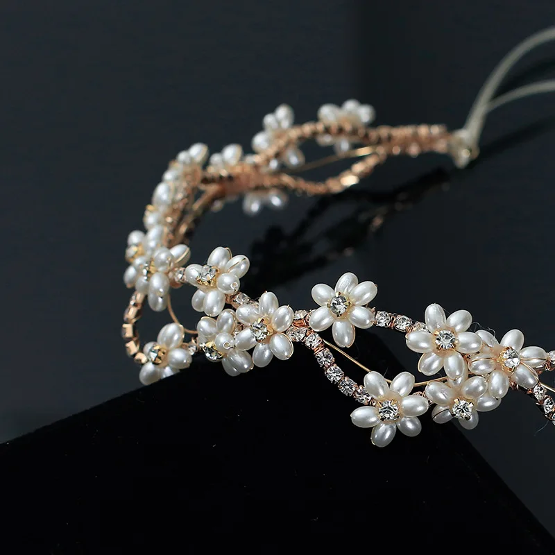

Mori Style Golden Ribbon Flower Pearl Headband Bride Wedding Headwear Hair Accessories