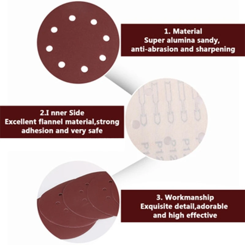 

5 Inch 8-Hole Sanding Disc Aluminum Oxide Flocking Back Sandpapers for Sanders -2