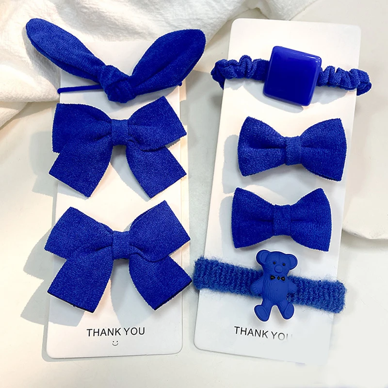 

Fashion Blue Temperament Bow Hairpin Bear Hair Rope Net Red New Large Intestine Hair Tie Head Rope Hair Accessories Women