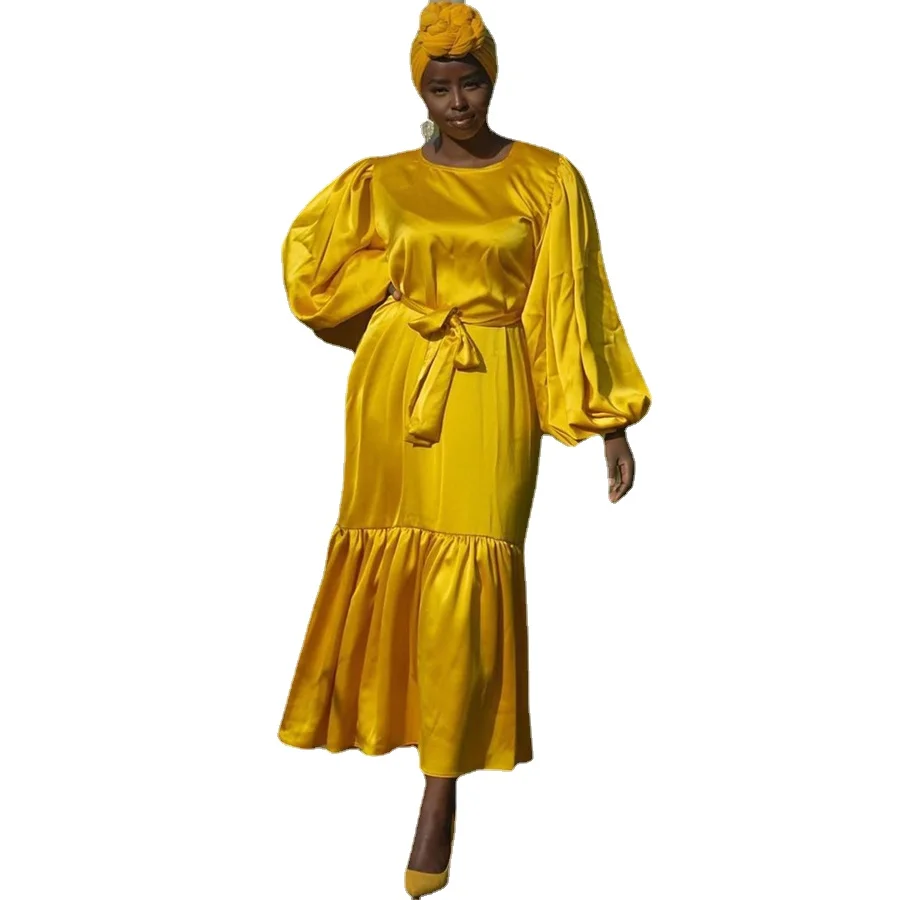 

Рамадан ИД 2021 летнее женское Многоярусное платье макси сатиновое свободное платье с длинными рукавами-фонариками модное искусственное мус...