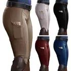 Женские однотонные эластичные брюки для верховой езды с карманами и подъемом бедер, брюки для скачек