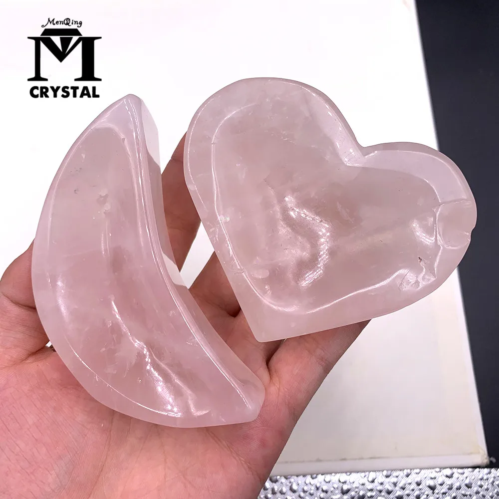 

Drop Shipping Natural rose Quartz Crystal Bowl ashtray soap healing Stone and gemstone box decorative plate home decoration gift