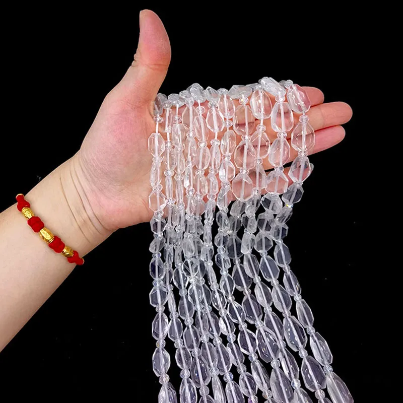 

10X14mm Natural White Clear Crystal Irregular Faceted Beads Gemstone Beads for DIY Necklace Bracelat Jewelry Making Strand Yoga