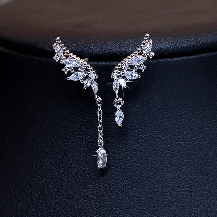

Korean Design Jewelry Women Angel Wings Asymmetric Tassels Earrings 925 Stainless Steel Silver Earrings Best Seller 2021