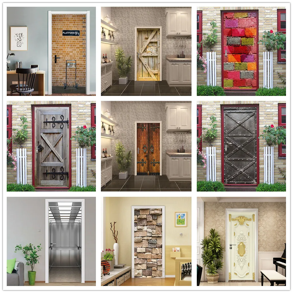 

Постер в стиле ретро с деревянной дверью, домашнее искусство, декоративные обои для двери, виниловые водонепроницаемые современные искусст...