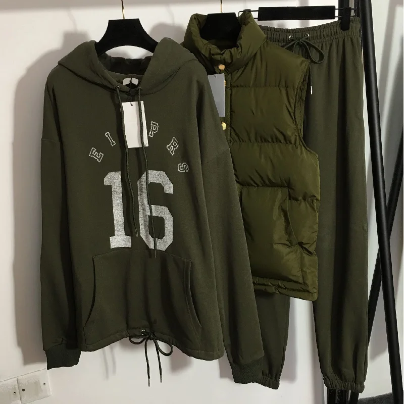 

2021 luxury design fashion cotton jacket jacket + 16 letter printed long sleeve Hooded Sweater + elastic waist casual pants