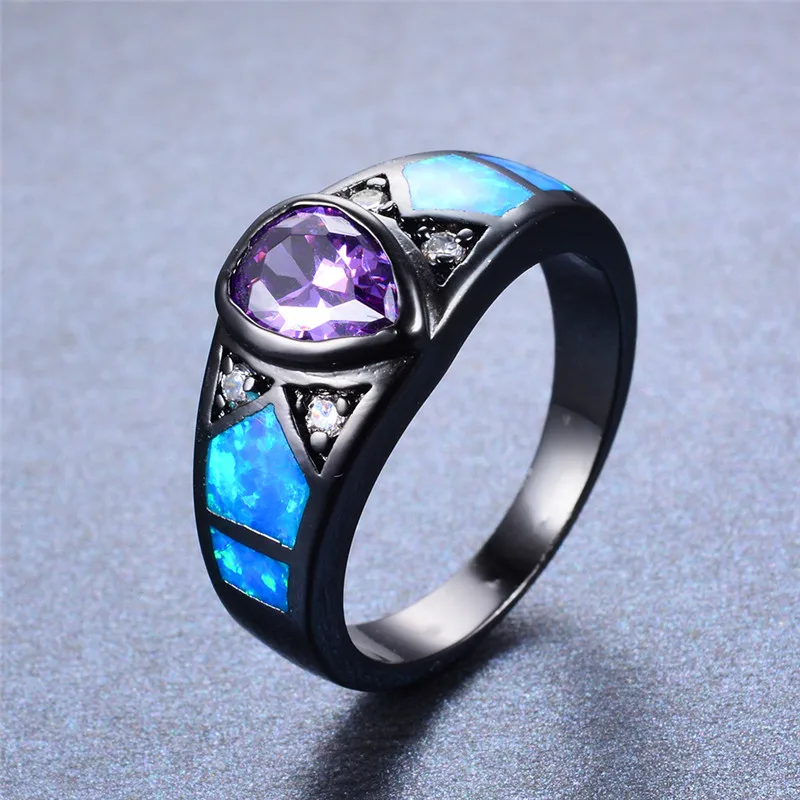 Женское винтажное обручальное кольцо элегантное фиолетовое в форме капли воды