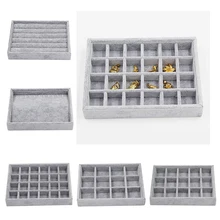 5pcs Gray Velvet Stackable Jewelry Display Tray Case for Jewellery Hot Sales Fashion Portable Velvet Jewelry Organizer Box