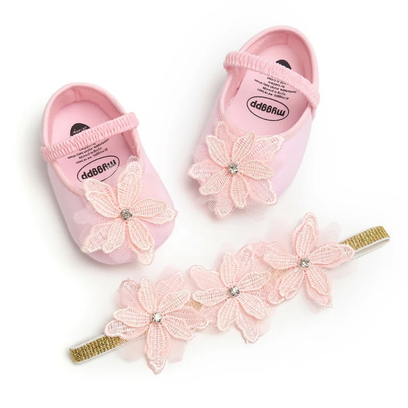 

Christening Baptism Kids Girls Baby Flower Shoes Party Ballerina Booties For Baby Set Princess Girl Baby Shoes First Walker