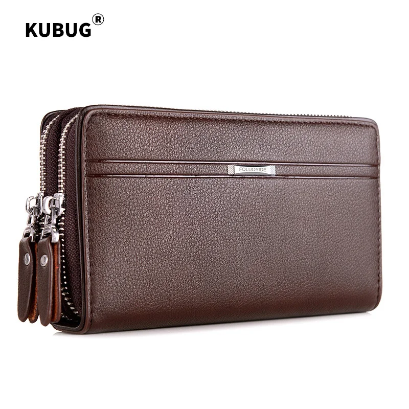 KUBUG Men Briefcase Handbag Soft Leather Clutch Bag Men's Business Large Capacity Hand Bag Long Card Purse