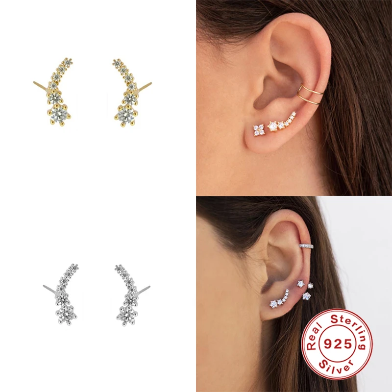 

Boako Korean Lovely Sparkling Crystal CZ Women Earring S925 Sterling Silver Zirconia Stud Earrings Jewerly For Wedding Party