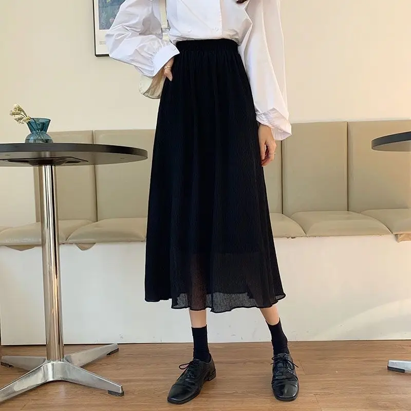 

Female 2021 Spring Summer Fashion Printed Polka Dot Chiffon Skirt Elastic High Waisted Midi Pleated Skirts for Women Y836