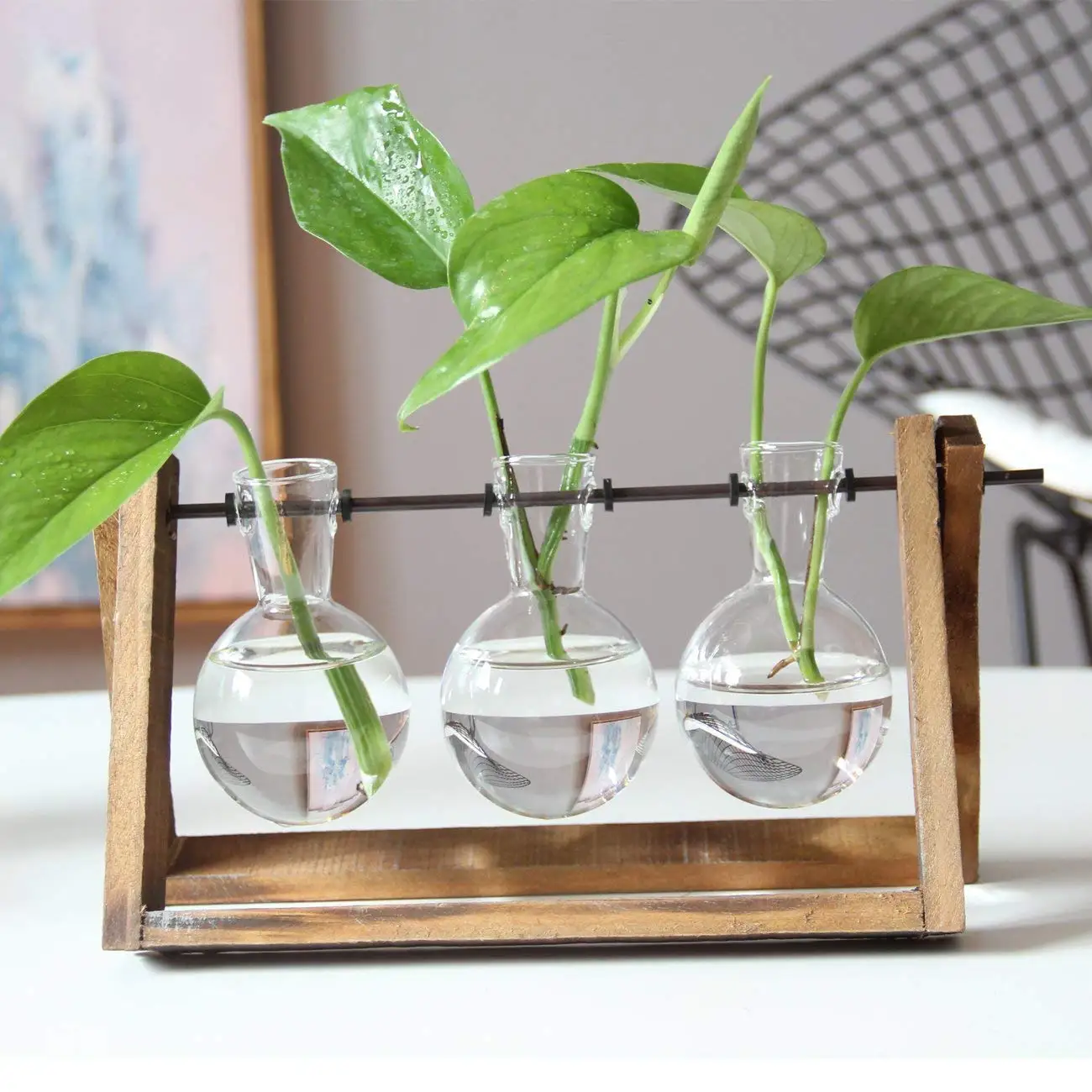 

Современная прозрачная ваза для гидропонных растений Terrarium, деревянная подставка, декоративная стеклянная Настольная Ваза для растений, бо...