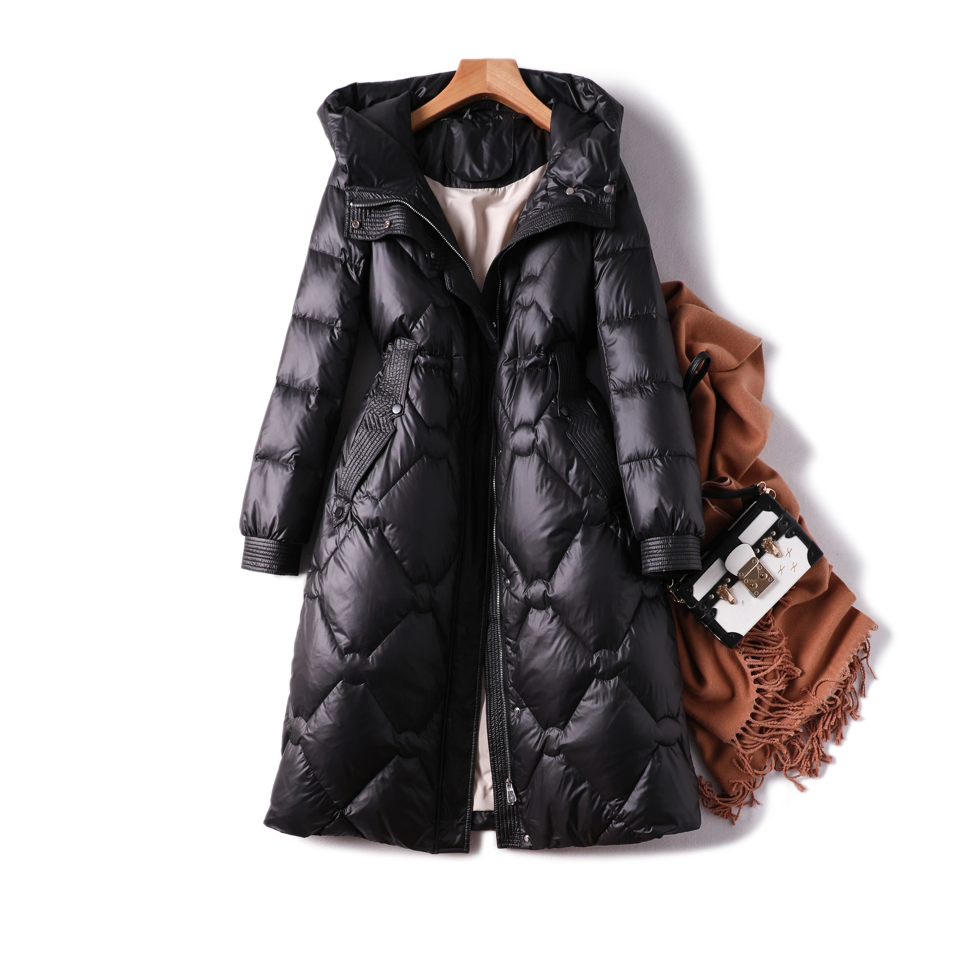 

SHUCHAN Duck Down Jacket Women Hood Slim 2020 Winter New Women Jacket Coats women's outerwear winter black