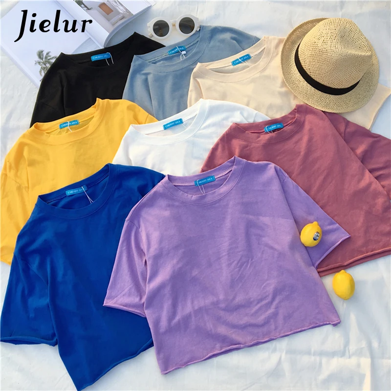 Женская футболка с круглым вырезом Jielur свободная коротким рукавом в Корейском