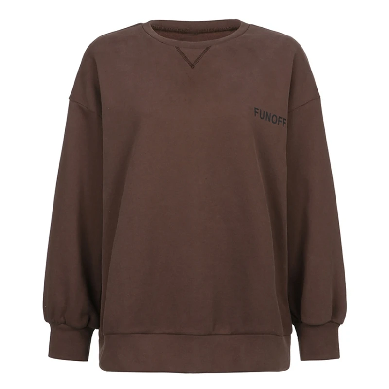 

Women's Fashion Letter Printing Loose Round Neck Long Sleeve Sweatshirt Brown