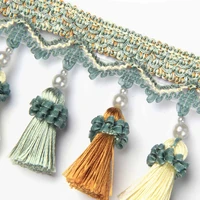 6mlot 9cm width curtain fringe tassel trim lace accessories decorative clothing diy sewing fabric webbing pearl tassels lace