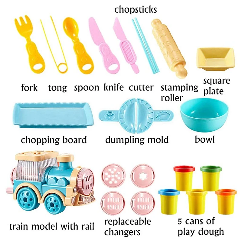 

21Pc Play Dough Kitchen Creations Noodle Maker Play Dough Set Handmade DIY Creative Train Noodle Machine Toy Kit