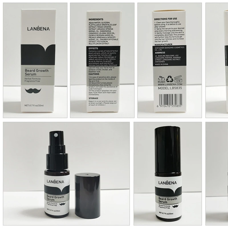 

20ml Men Beard Growth Serum Spray Plant Extract Mustache Hair Nourish Liquid