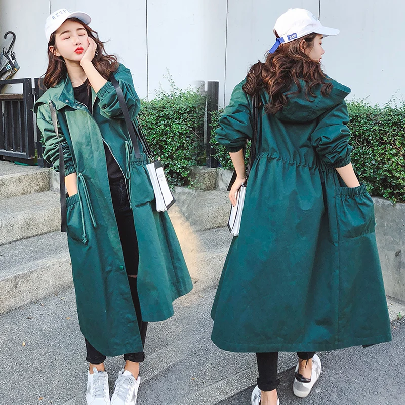 Осенне-весенняя женская верхняя одежда с капюшоном и регулируемой талией