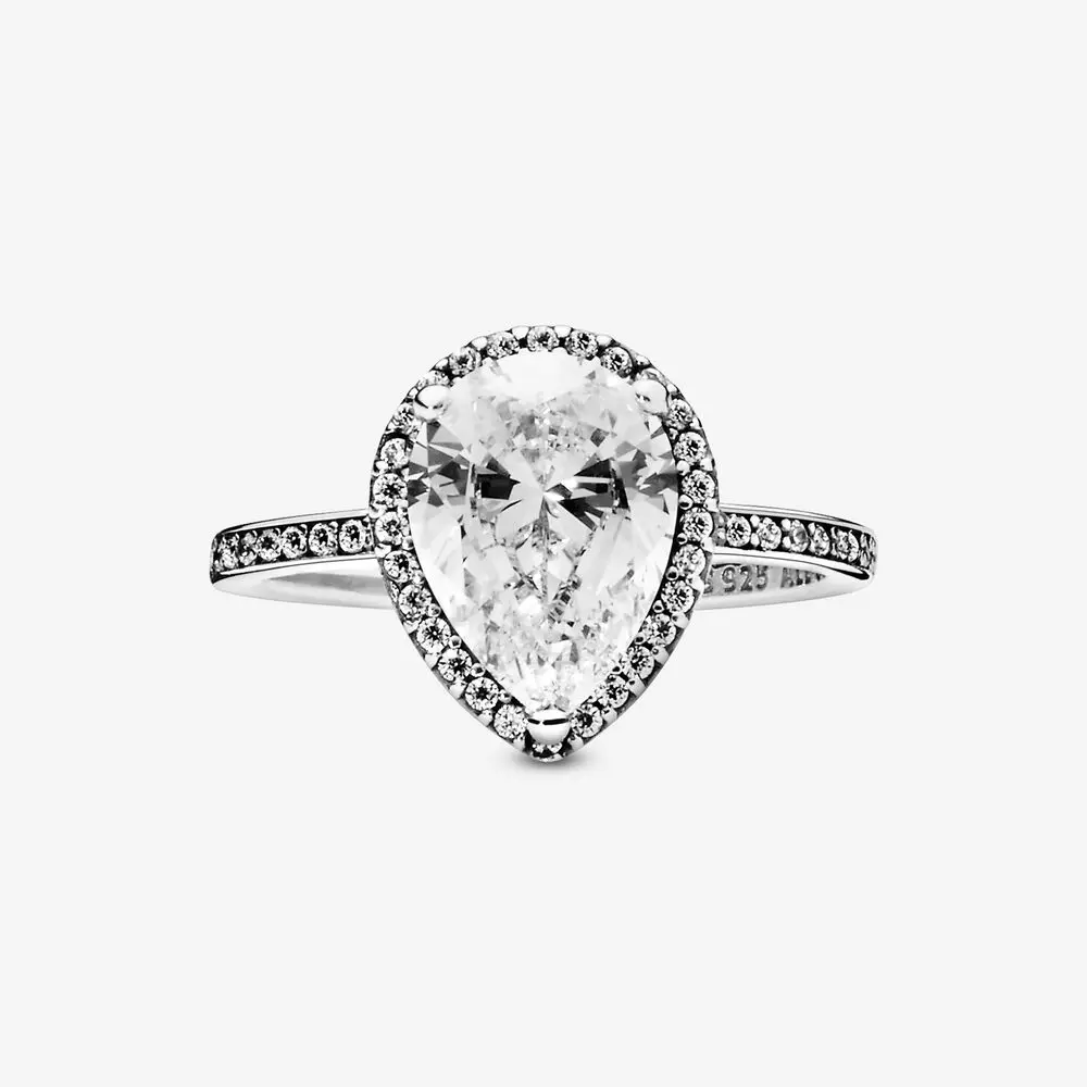 Crystal Authentic 100% 925 Sterling Silver Women Rings Sparkling Teardrop Halo Ring for Engagemen Anniversary DIY Jewelry | Украшения и