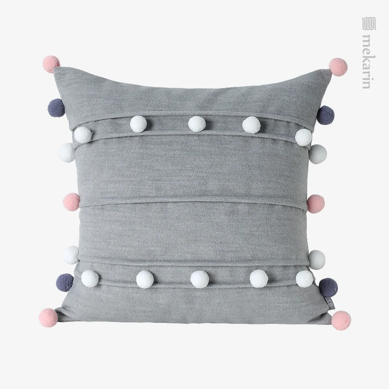 

Children's room girl room pink fur ball pillow cute ball ball gray velvet cushion theme hotel living room sofa cushion