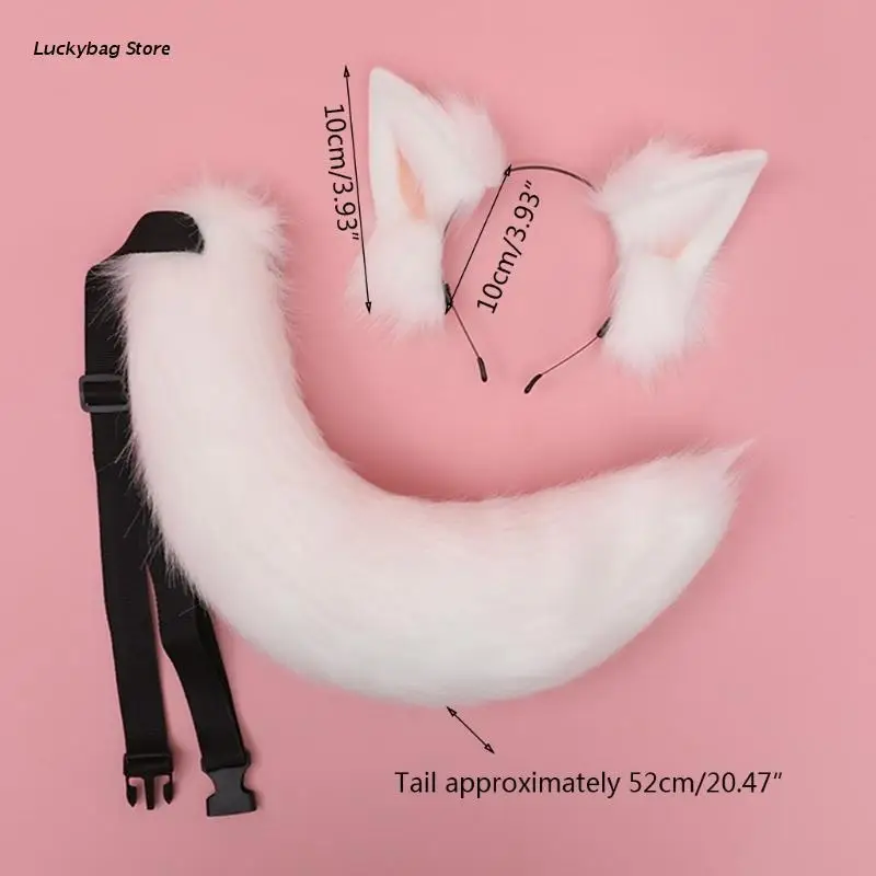 

X7XE Animal Dog Ears Fluffy Headbands Tail Set for Women Cosplay Halloween Hair Prop