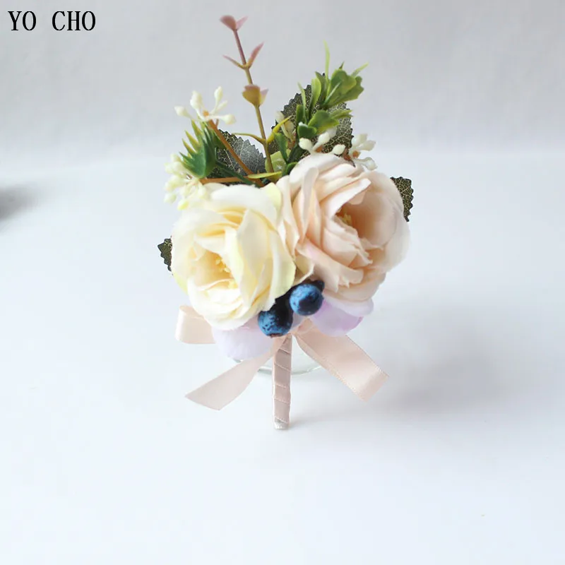 Йо Чо искусственный цветок для свадьбы жениха бутоньерка Buttonhole белый синий шелк цветы браслет из цветов подружки невесты Свадьба булавка